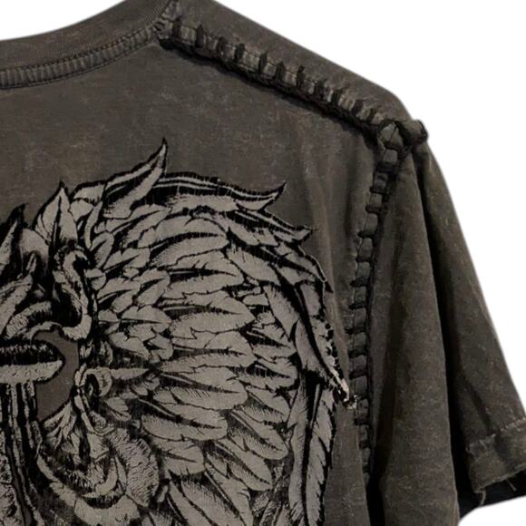 Vintage Affliction RAW STATE Fleur de Lis Wings Gray Shirt Black Stitch Detail M - Picture 6 of 6